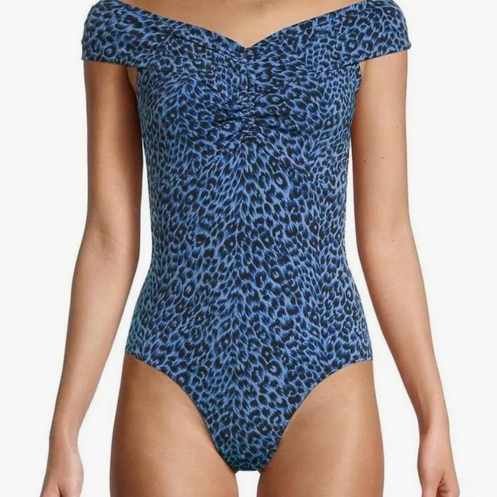 BCBG Blue Leopard Print Bodysuit